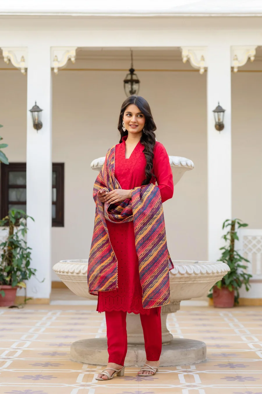 MODERN ROMAN SILK CHIKAN KARI WORK TOP BOTTOM WITH DUPATTA FESTIVE WEAR WHOLESALE PRICE ETHNIC GARMENT (10)