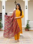 MODERN ROMAN SILK CHIKAN KARI WORK TOP BOTTOM WITH DUPATTA YELLOW