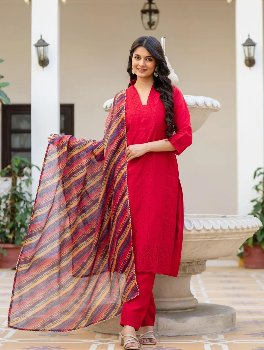 MODERN ROMAN SILK CHIKAN KARI WORK TOP BOTTOM WITH DUPATTA FESTIVE WEAR WHOLESALE PRICE ETHNIC GARMENT (2)