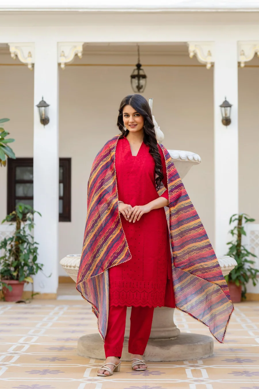 MODERN ROMAN SILK CHIKAN KARI WORK TOP BOTTOM WITH DUPATTA FESTIVE WEAR WHOLESALE PRICE ETHNIC GARMENT (3)