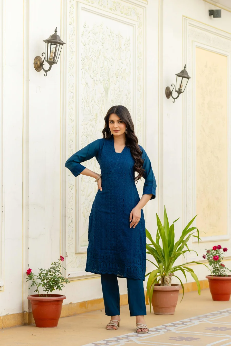 MODERN ROMAN SILK CHIKAN KARI WORK TOP BOTTOM WITH DUPATTA FESTIVE WEAR WHOLESALE PRICE ETHNIC GARMENT (32)