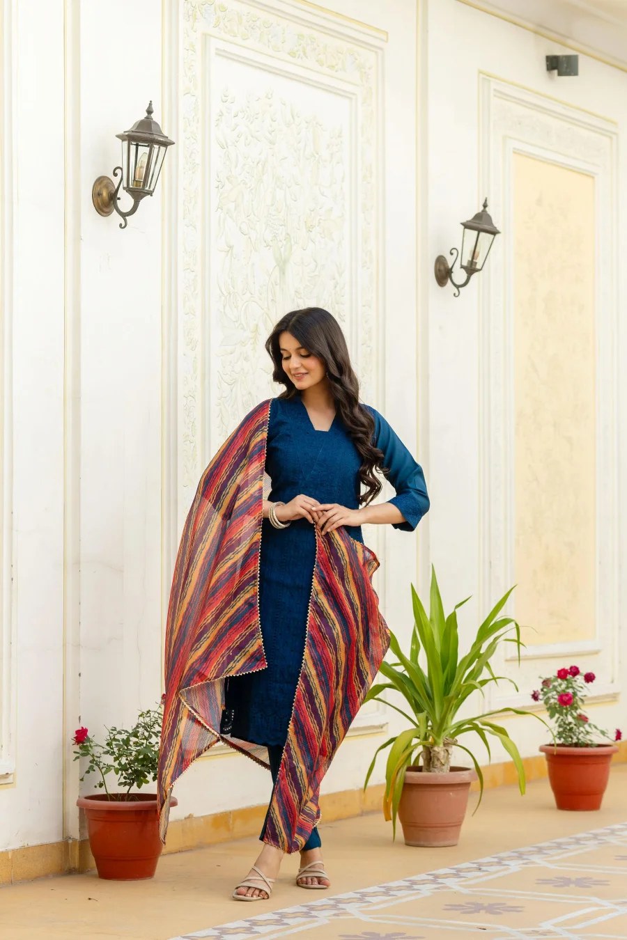 MODERN ROMAN SILK CHIKAN KARI WORK TOP BOTTOM WITH DUPATTA FESTIVE WEAR WHOLESALE PRICE ETHNIC GARMENT (35)