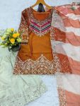MODERN SATIN SILK SEQUENCE CODING EMBROIDERY WORK TOP PALAZZO WITH DUPATTA WEDDING WEAR WHOLESALE PRICE ETHNIC GARMENT (2)