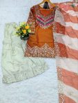 MODERN SATIN SILK SEQUENCE CODING EMBROIDERY WORK TOP PALAZZO WITH DUPATTA WEDDING WEAR WHOLESALE PRICE ETHNIC GARMENT (2)