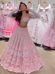 MODERN SLUB SILK RESHAM DORI & RAINBOW SEQUENCE WORK LEHENGA CHOLI WITH DUPATTA BABY PINK