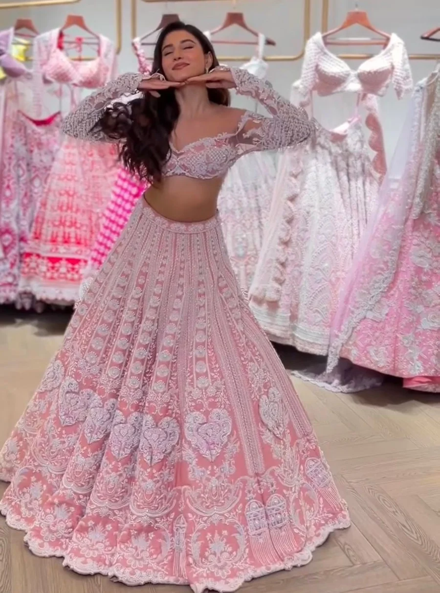 MODERN SLUB SILK RESHAM DORI & RAINBOW SEQUENCE WORK LEHENGA CHOLI WITH DUPATTA RECEPTION WEAR WHOLESALE PRICE ETHNIC GARMENT (2)