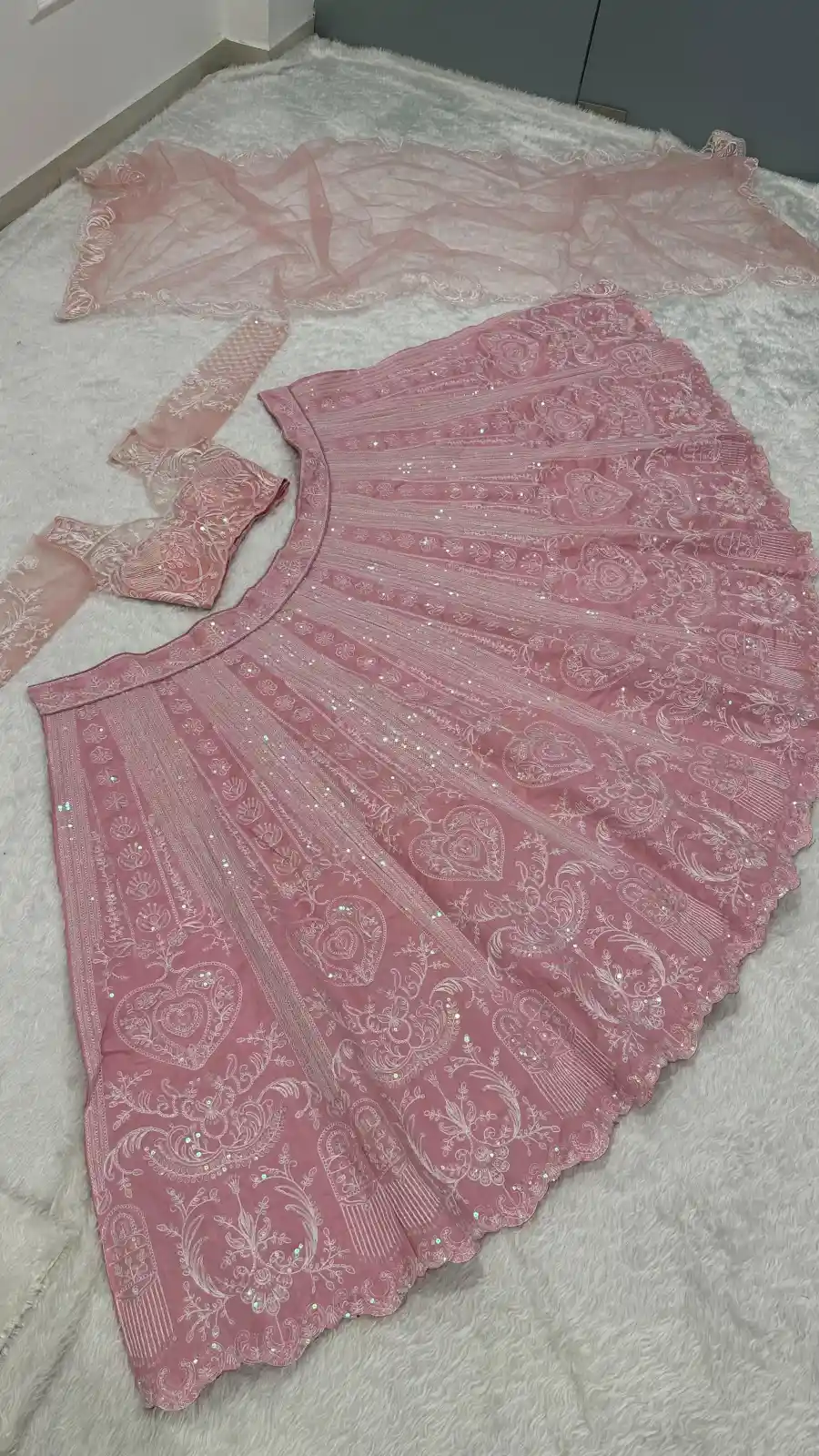 MODERN SLUB SILK RESHAM DORI & RAINBOW SEQUENCE WORK LEHENGA CHOLI WITH DUPATTA RECEPTION WEAR WHOLESALE PRICE ETHNIC GARMENT (4)