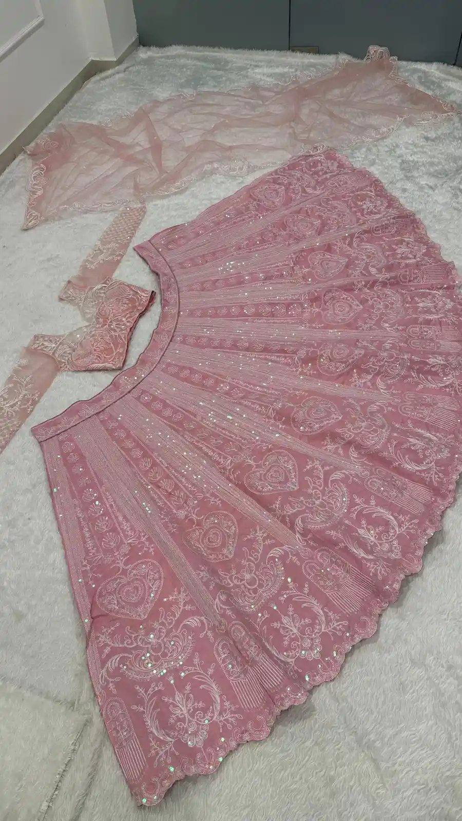 MODERN SLUB SILK RESHAM DORI & RAINBOW SEQUENCE WORK LEHENGA CHOLI WITH DUPATTA RECEPTION WEAR WHOLESALE PRICE ETHNIC GARMENT (7)