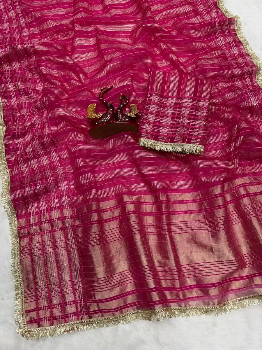 MODERN TISSUE SILK WEAVING SEQUENCE AND RIBBON WITH FANCY LACE BORDER WORK SAREE WITH UNSTITCHED BLOUSE FESTIVE WEAR WHOLESALE PRICE ETHNIC GARMENT (12)