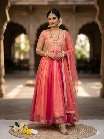 MODERN TISSUE SILK ZARI & SEQUENCE EMBROIDERY WORK GOWN WITH DUPATTA PINK
