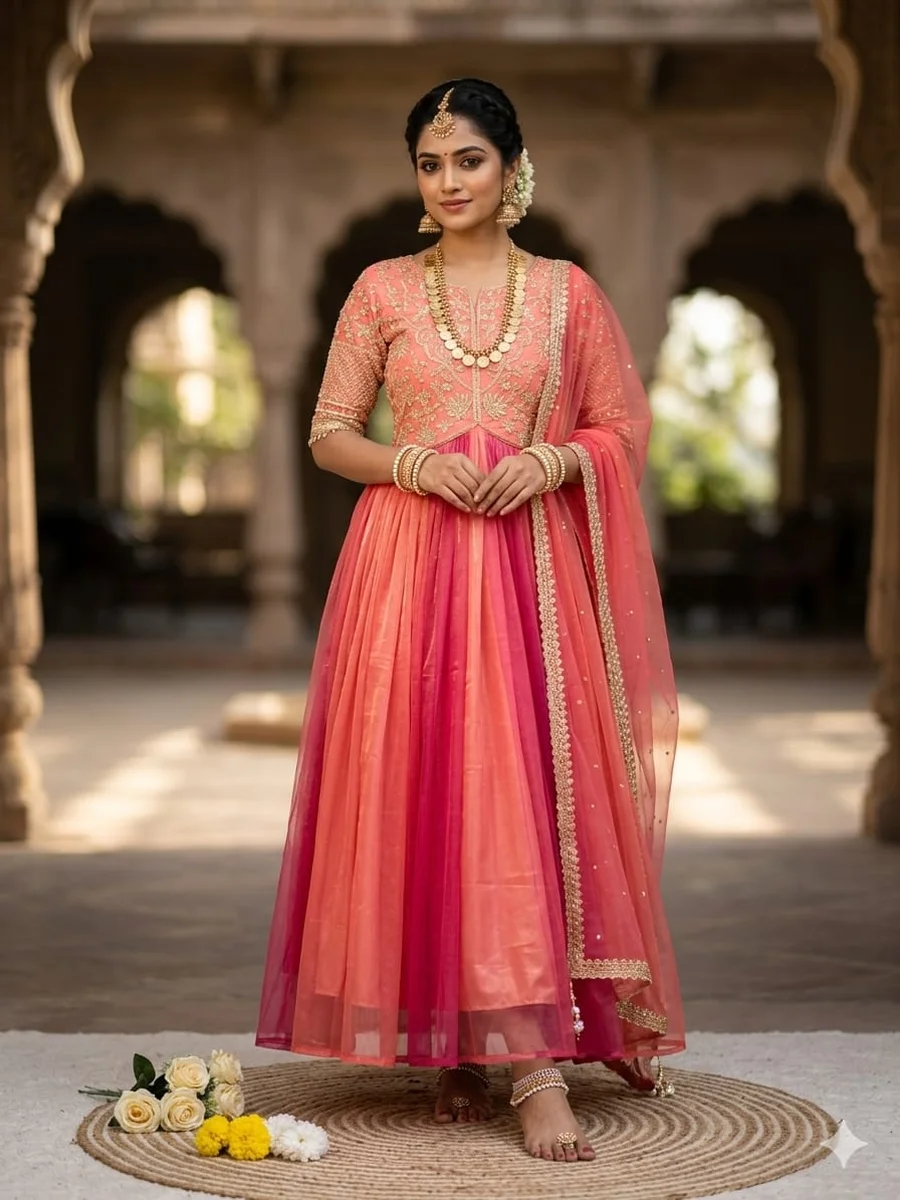 MODERN TISSUE SILK ZARI & SEQUENCE EMBROIDERY WORK GOWN WITH DUPATTA FESTIVE WEAR WHOLESALE PRICE ETHNIC GARMENT (4)