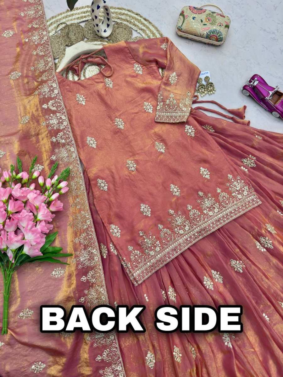 MODERN TWO TONE FENDY SILK EMBROIDERY CODING & SEQUENCE WORK TOP LEHENGA WITH DUPATTA FESTIVE WEAR WHOLESALE PRICE ETHNIC GARMENT (10)