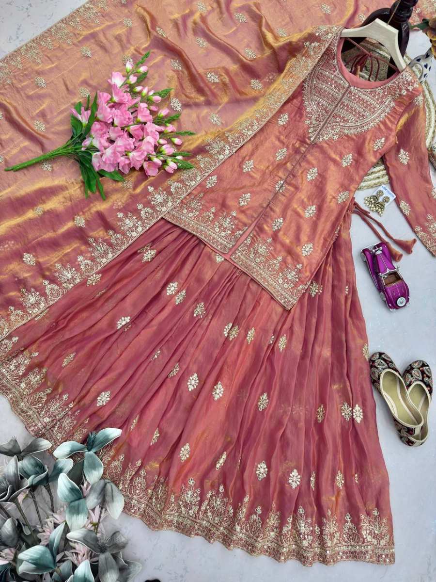 MODERN TWO TONE FENDY SILK EMBROIDERY CODING & SEQUENCE WORK TOP LEHENGA WITH DUPATTA FESTIVE WEAR WHOLESALE PRICE ETHNIC GARMENT (5)
