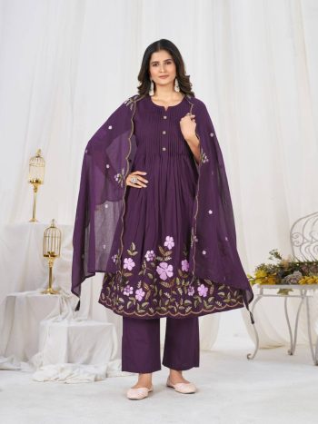 MOST PICKED COTTON MULTI-THREAD EMBROIDERY WITH LUP WORK TOP BOTTOM WITH DUPATTA PURPLE