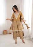NEW ARRIVAL 2 TONE TISSUE CODING EMBROIDERED & MIRROR WORK LACE WORK TOP BOTTOM WITH BATWA GOLD