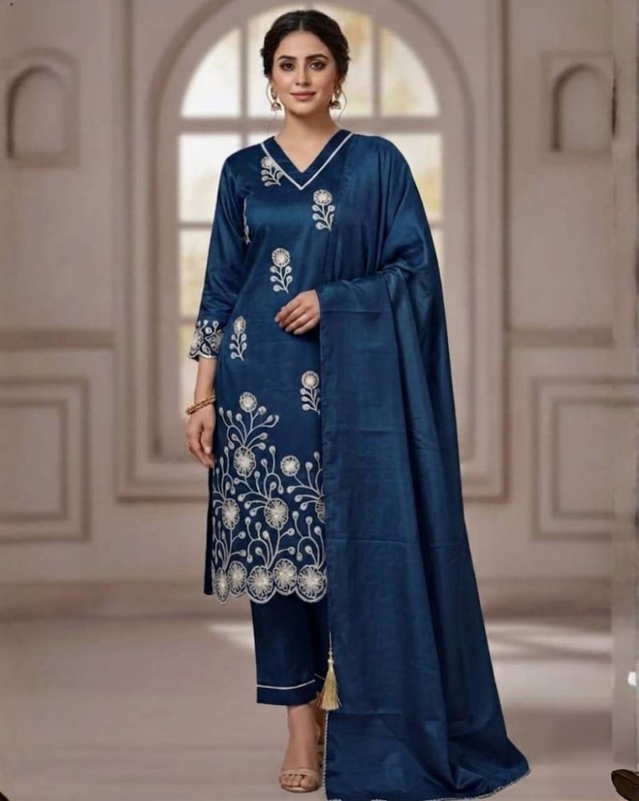 NEW ARRIVAL ART SILK EMBROIDERY WORK TOP BOTTOM WITH DUPATTA FESTIVE WEAR WHOLESALE PRICE ETHNIC GARMENT (7)