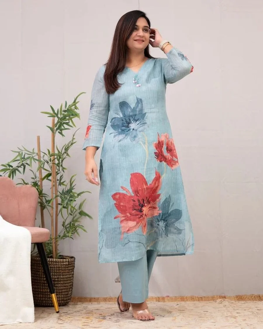NEW ARRIVAL CHANDERI COTTON FLOWER PRINT WORK TOP PENT SET DAILY WEAR WHOLESALE PRICE ETHNIC GARMENT (2)