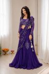 NEW ARRIVAL CHINON SILK EMBROIDERY SEQUENCE WORK LEHENGA SAREE WITH STITCHED BLOUSE ATTACHED PALLU PURPLE