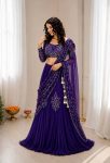 NEW ARRIVAL CHINON SILK EMBROIDERY SEQUENCE WORK LEHENGA SAREE WITH STITCHED BLOUSE ATTACHED PALLU PARTY WEAR WHOLESALE PRICE ETHNIC GARMENT (13)