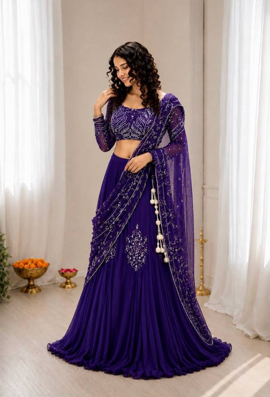 NEW ARRIVAL CHINON SILK EMBROIDERY SEQUENCE WORK LEHENGA SAREE WITH STITCHED BLOUSE ATTACHED PALLU PARTY WEAR WHOLESALE PRICE ETHNIC GARMENT (15)