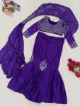 NEW ARRIVAL CHINON SILK EMBROIDERY SEQUENCE WORK LEHENGA SAREE WITH STITCHED BLOUSE ATTACHED PALLU PARTY WEAR WHOLESALE PRICE ETHNIC GARMENT (13)
