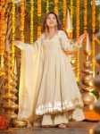 NEW ARRIVAL CHINON SILK FOIL WORK GOWN PALAZZO WITH DUPATTA OFF WHITE