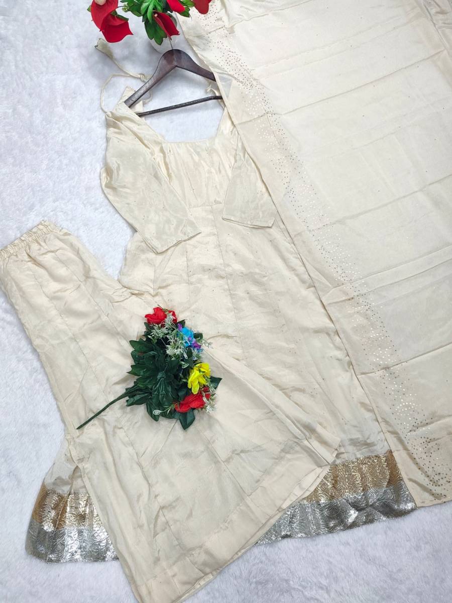 NEW ARRIVAL CHINON SILK FOIL WORK GOWN PALAZZO WITH DUPATTA FESTIVE WEAR WHOLESALE PRICE ETHNIC GARMENT (7)