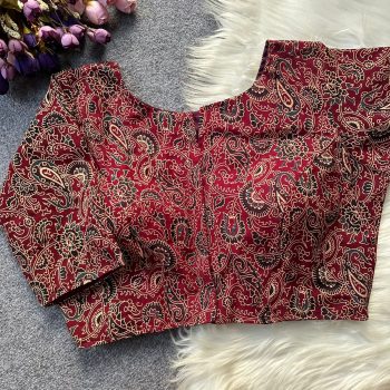 NEW ARRIVAL COTTON AJRAKH PRINT WORK STITCHED BLOUSE RANI