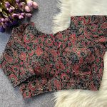 NEW ARRIVAL COTTON AJRAKH PRINT WORK STITCHED BLOUSE BLACK