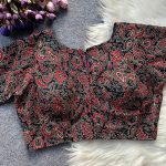 NEW ARRIVAL COTTON AJRAKH PRINT WORK STITCHED BLOUSE BLACK