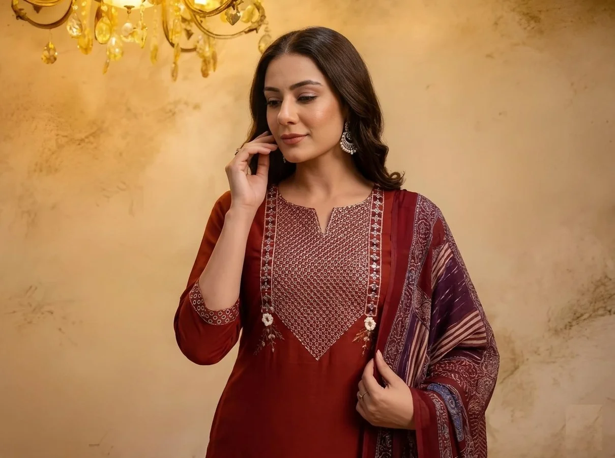 NEW ARRIVAL COTTON EMBROIDERED + HAND WORK TOP BOTTOM WITH DUPATTA FESTIVE WEAR WHOLESALE PRICE ETHNIC GARMENT (3)