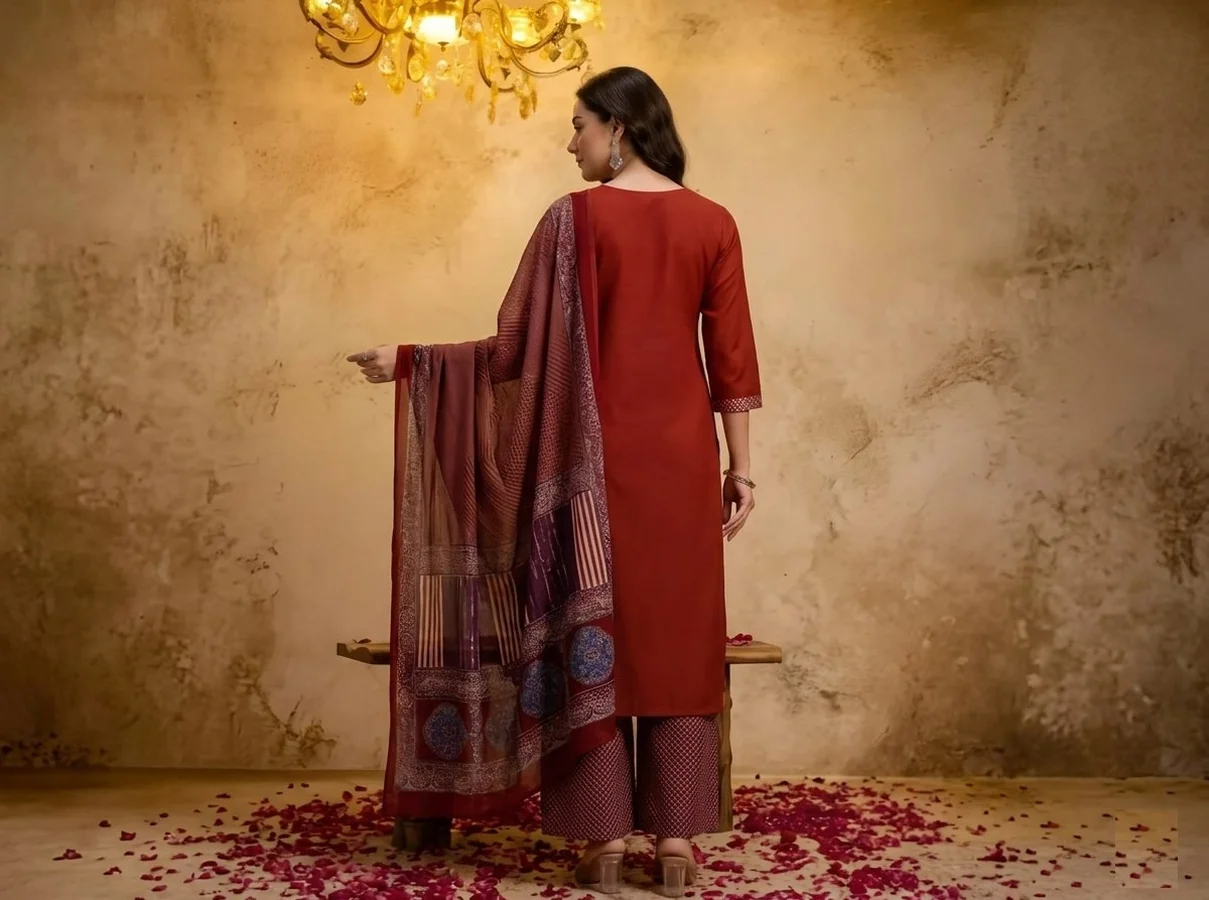 NEW ARRIVAL COTTON EMBROIDERED + HAND WORK TOP BOTTOM WITH DUPATTA FESTIVE WEAR WHOLESALE PRICE ETHNIC GARMENT (8)