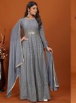 NEW ARRIVAL FAUX EMBROIDERY WORK GOWN WITH DUPATTA GREY