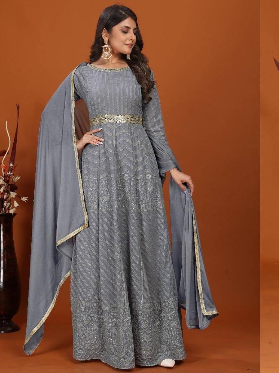 NEW ARRIVAL FAUX EMBROIDERY WORK GOWN WITH DUPATTA FESTIVE WEAR WHOLESALE PRICE ETHNIC GARMENT (3)
