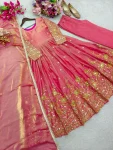 NEW ARRIVAL FENDY SATIN SILK EMBROIDERY 5 MM SEQUENCE WORK GOWN BOTTOM WITH DUPATTA FESTIVE WEAR WHOLESALE PRICE ETHNIC GARMENT (4)