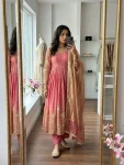 NEW ARRIVAL FENDY SATIN SILK EMBROIDERY 5 MM SEQUENCE WORK GOWN BOTTOM WITH DUPATTA FESTIVE WEAR WHOLESALE PRICE ETHNIC GARMENT (4)