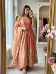 NEW ARRIVAL FENDY SATIN SILK EMBROIDERY 5 MM SEQUENCE WORK GOWN BOTTOM WITH DUPATTA FESTIVE WEAR WHOLESALE PRICE ETHNIC GARMENT (4)