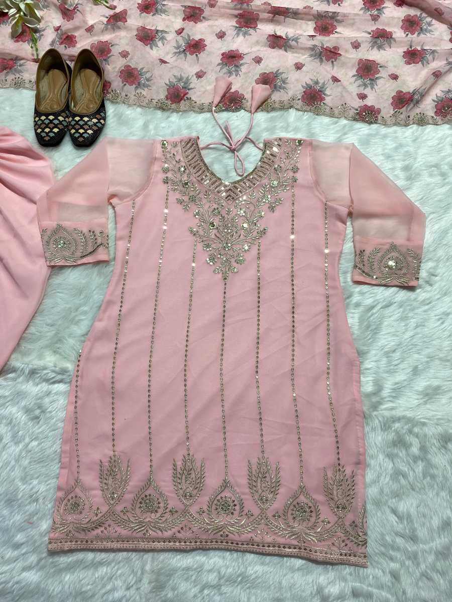 NEW ARRIVAL GEORGETTE EMBROIDERY 5 MM SEQUENCE WORK TOP DHOTI SALWAR WITH DUPATTA FESTIVE WEAR WHOLESALE PRICE ETHNIC GARMENT (1)