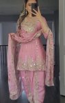NEW ARRIVAL GEORGETTE EMBROIDERY 5 MM SEQUENCE WORK TOP DHOTI SALWAR WITH DUPATTA PEACH