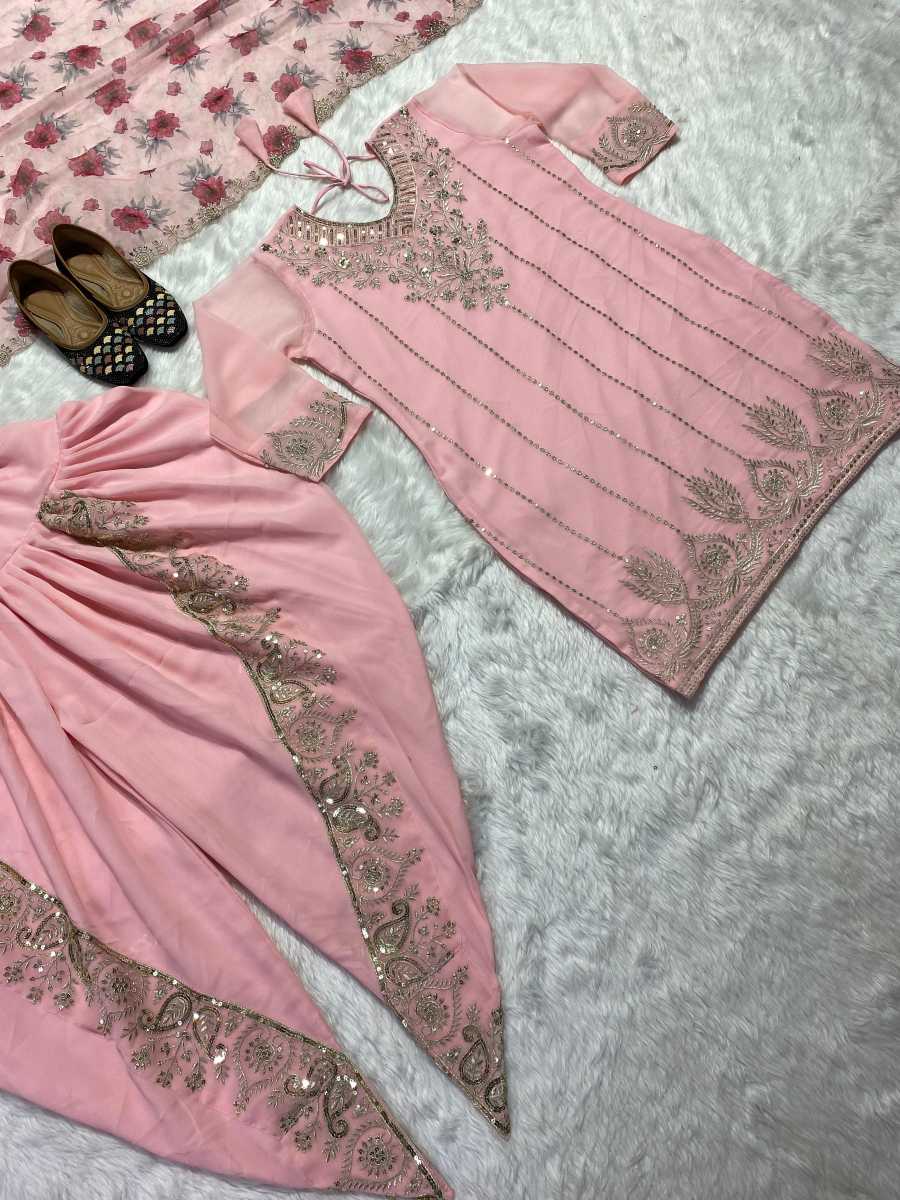 NEW ARRIVAL GEORGETTE EMBROIDERY 5 MM SEQUENCE WORK TOP DHOTI SALWAR WITH DUPATTA FESTIVE WEAR WHOLESALE PRICE ETHNIC GARMENT (7)