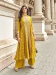 NEW ARRIVAL GEORGETTE PRINTED WITH  REAL MIRROR HAND WORK, DHAGA ZARI + SEQUENCE WORK TOP PALAZZO WITH DUPATTA YELLOW