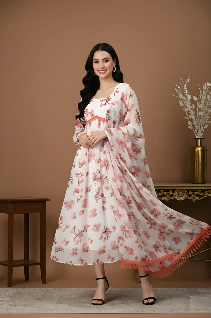 NEW ARRIVAL GEORGETTE PRINTED WORK GOWN WITH DUPATTA DAILY WEAR WHOLESALE PRICE ETHNIC GARMENT (1)
