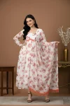 NEW ARRIVAL GEORGETTE PRINTED WORK GOWN WITH DUPATTA WHITE RED