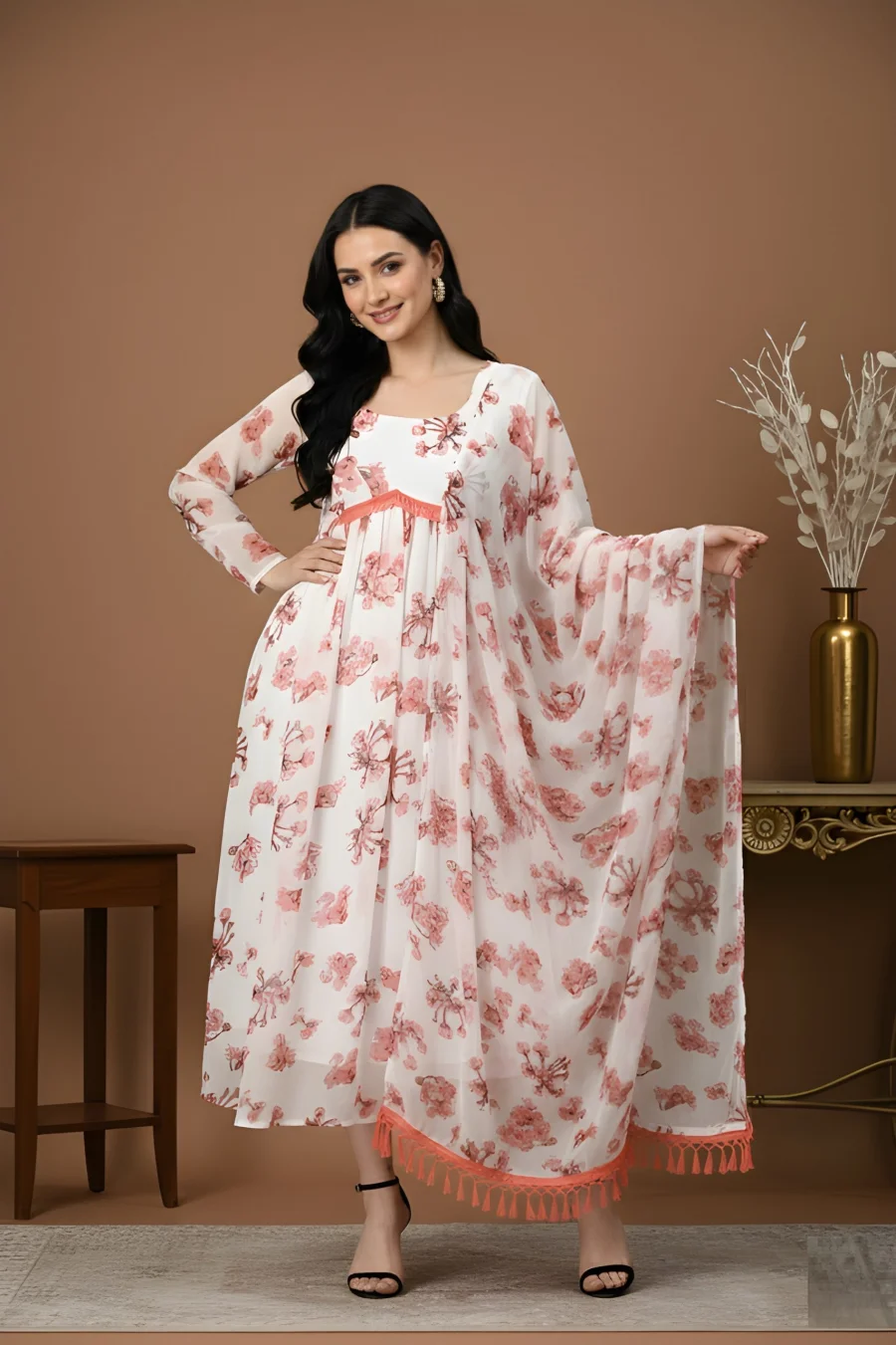 NEW ARRIVAL GEORGETTE PRINTED WORK GOWN WITH DUPATTA DAILY WEAR WHOLESALE PRICE ETHNIC GARMENT (4)