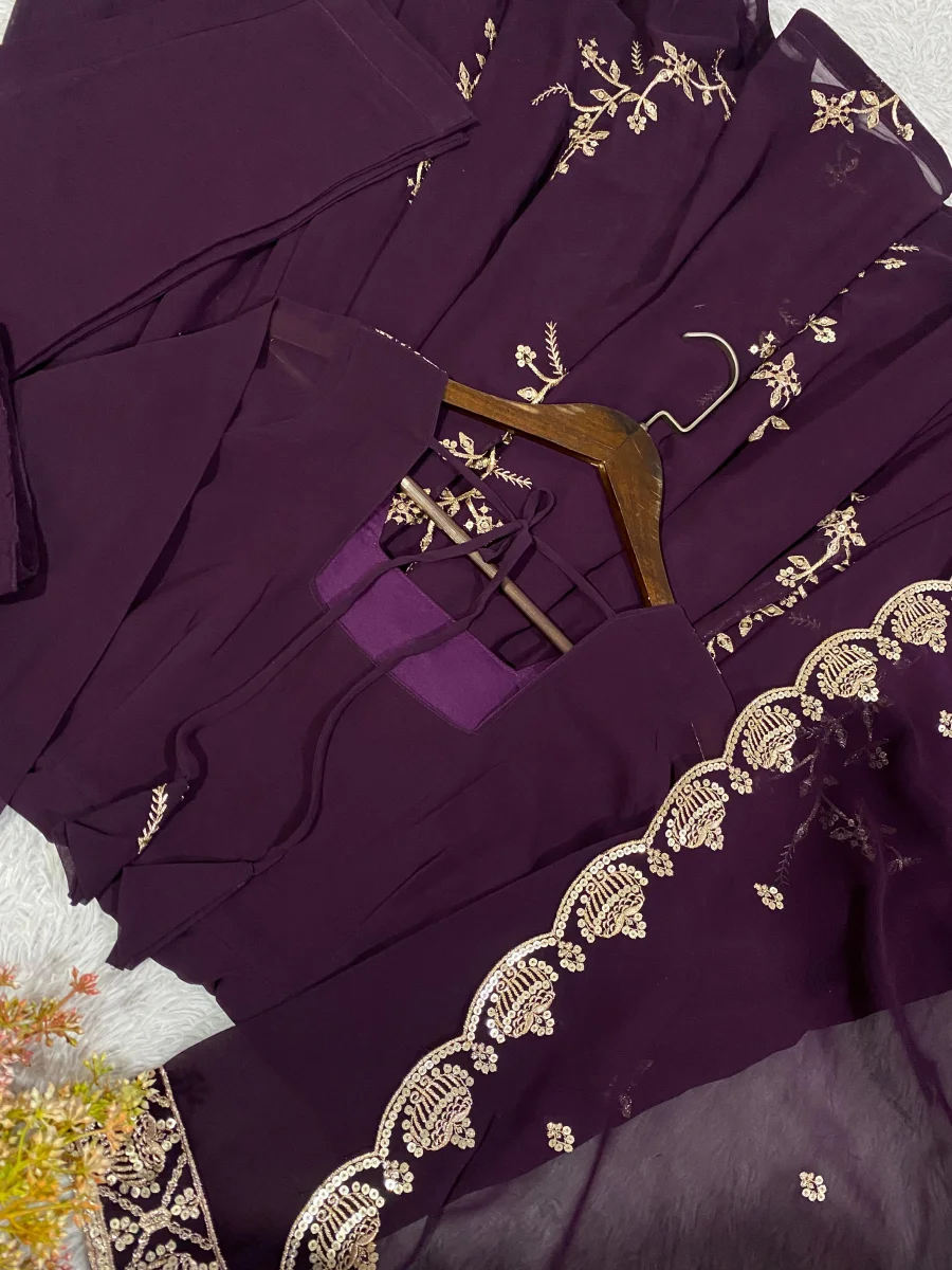 NEW ARRIVAL GEORGETTE SEQUENCE EMBROIDERY WORK GOWN BOTTOM WITH DUPATTA WEDDING WEAR WHOLESALE PRICE ETHNIC GARMENT (1)