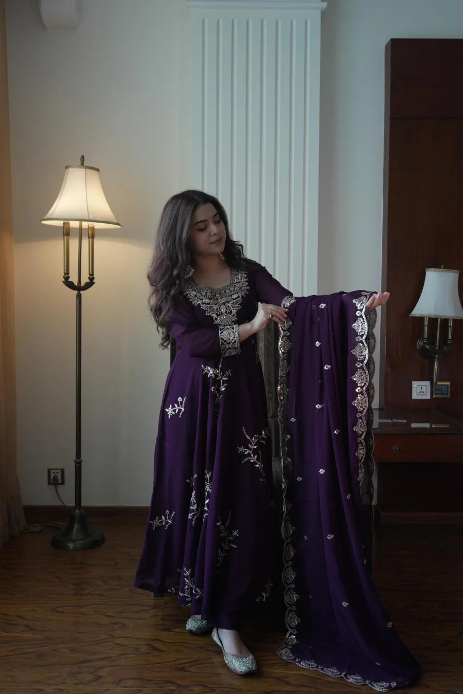 NEW ARRIVAL GEORGETTE SEQUENCE EMBROIDERY WORK GOWN BOTTOM WITH DUPATTA WEDDING WEAR WHOLESALE PRICE ETHNIC GARMENT (8)