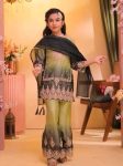 NEW ARRIVAL GMY SILK EMBROIDERY  SEQUENCE & CODING DORI  WITH DIGITAL PRINT AND MOTI HAND WORK KID'S TOP PALAZZO WITH DUPATTA YELLOW