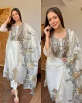 NEW ARRIVAL GMY SILK EMBROIDERY WITH CUT WORK TOP BOTTOM WITH DUPATTA WHITE