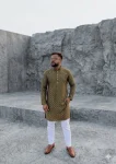 NEW ARRIVAL JACQUARD DIGITAL PRINT  WORK MEN'S KURTA PAYJAMA MEHNDI