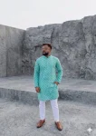 NEW ARRIVAL JACQUARD DIGITAL PRINT  WORK MEN'S KURTA PAYJAMA SKY